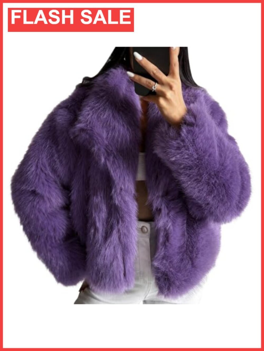 Faux Fur Long Sleeve Cropped Jacket Fluffy Winter Coat